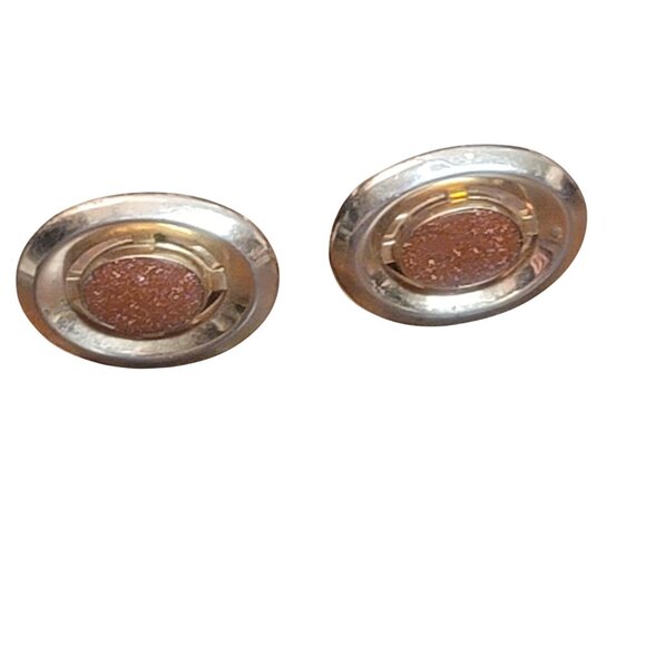 Vintage Anson Goldstone Oval Cufflinks Gold Tone Sparkling Sun Sitara Stone - Picture 1 of 8